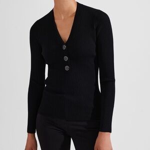 Mittoshop Ribbed Stretchy Fitted Black Henley